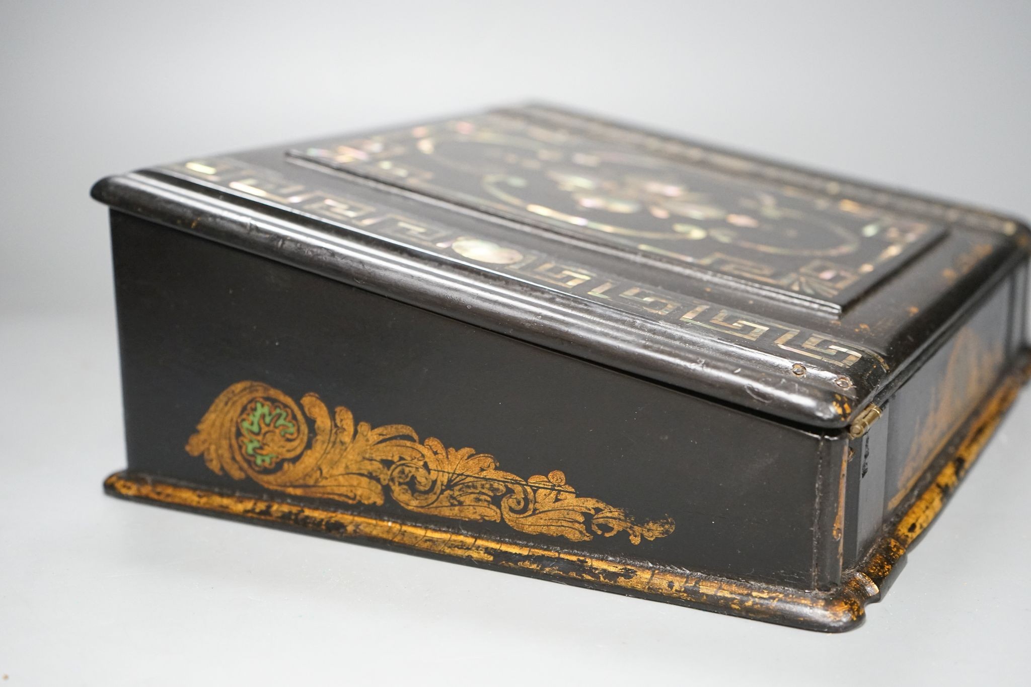 A Victorian papier mache writing slope, 31cm